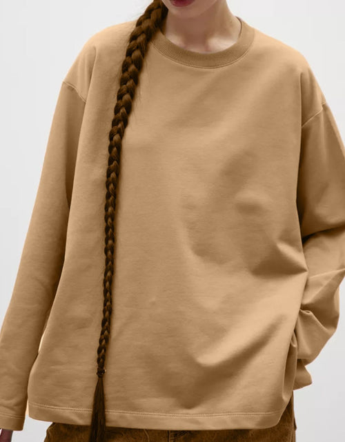 Load image into Gallery viewer, Round Neck Dropped Shoulder Long Sleeve T-Shirt
