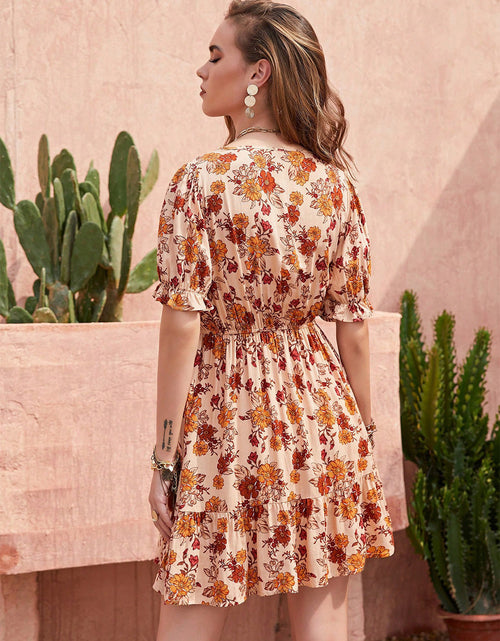 Load image into Gallery viewer, Floral V-Neck Flounce Sleeve Ruffle Hem Dress
