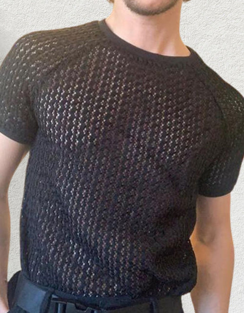 Load image into Gallery viewer, Men's Openwork Round Neck Short Sleeve T-Shirt
