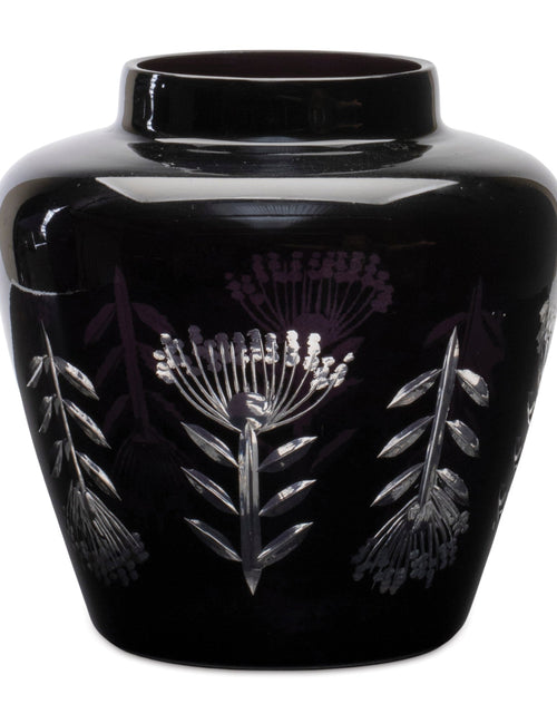 Load image into Gallery viewer, Etched Soda Lime Glass Urn Vase 6.5"D
