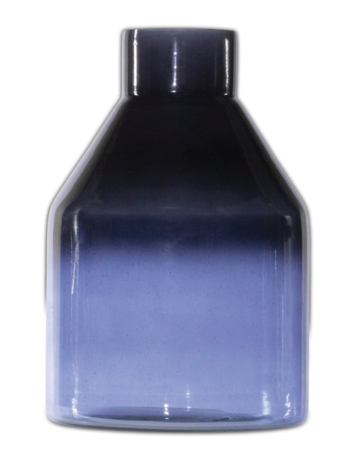 Load image into Gallery viewer, Blue Soda Lime Glass Bottle Vase 7"H
