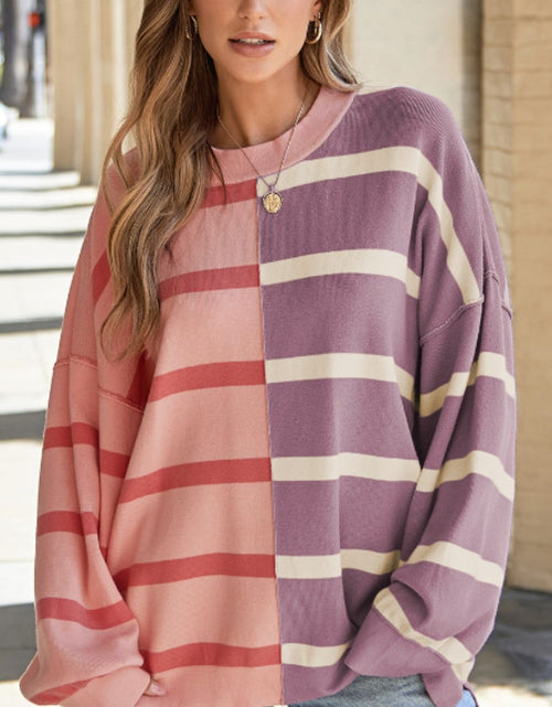 Load image into Gallery viewer, Contrast Striped Long Sleeve Sweatshirt
