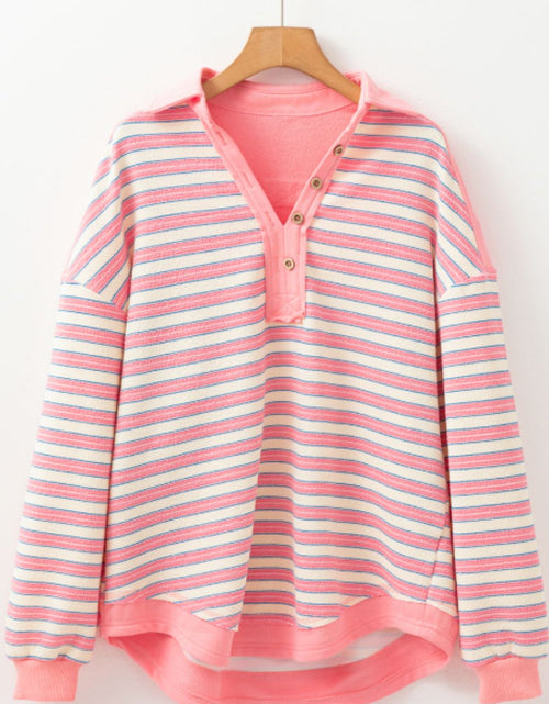 Load image into Gallery viewer, Striped Johnny Collar Long Sleeve Sweatshirt
