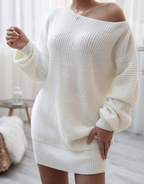 Load image into Gallery viewer, Balloon Sleeve Boat Neck Sweater Mini Dress

