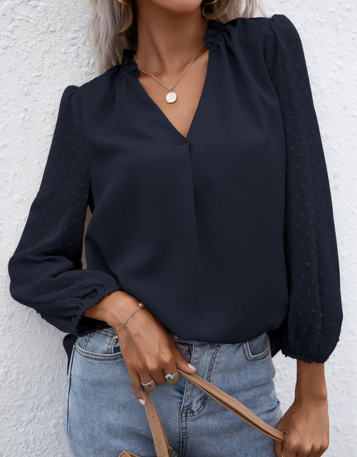 Load image into Gallery viewer, Ivy Lane Swiss Dot Frill Trim Puff Sleeve Blouse

