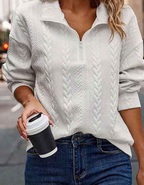 Load image into Gallery viewer, Half Zip Drop Shoulder Long Sleeve Sweatshirt
