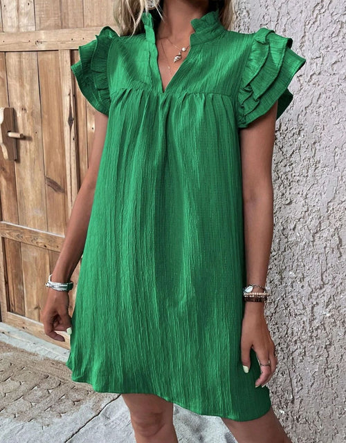Load image into Gallery viewer, Ruffled Notched Cap Sleeve Mini Dress
