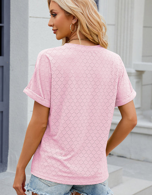 Load image into Gallery viewer, Eyelet Notched Short Sleeve T-Shirt
