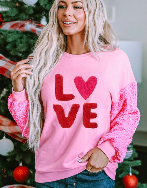 Load image into Gallery viewer, LOVE Sequin Dropped Shoulder Sweatshirt
