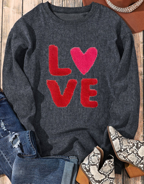 Load image into Gallery viewer, Valentine’s Day LOVE Round Neck Long Sleeve Sweatshirt
