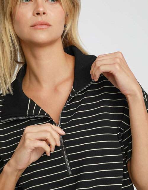 Load image into Gallery viewer, Umgee Striped Half Zip Short Sleeve Sweatshirt
