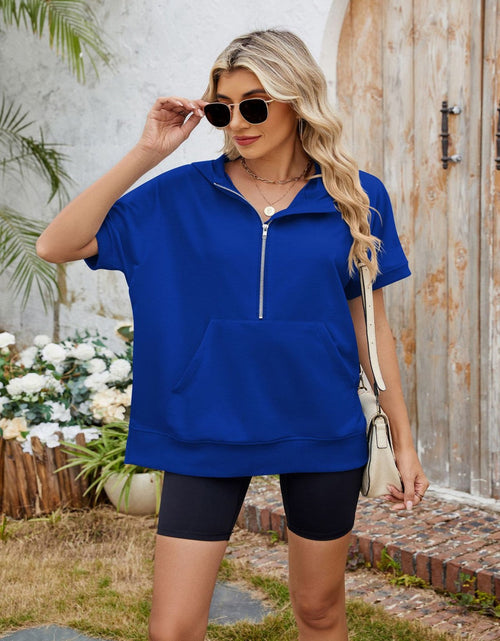 Load image into Gallery viewer, Half Zip Short Sleeve Hooded Top

