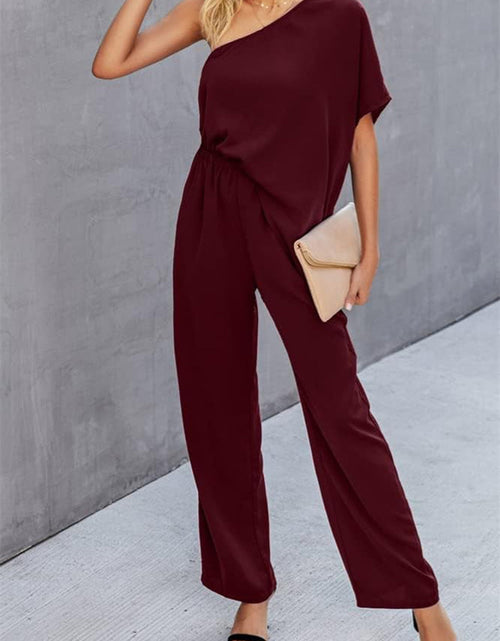 Load image into Gallery viewer, Single Shoulder Short Sleeve Jumpsuit
