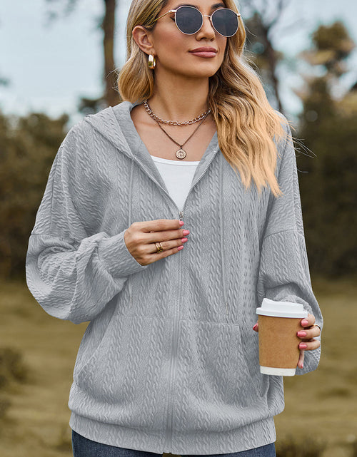 Load image into Gallery viewer, Drawstring Zip Up Dropped Shoulder Hoodie
