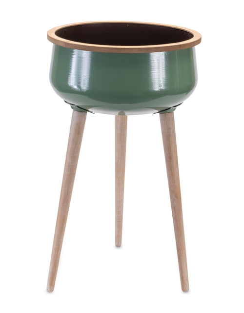 Load image into Gallery viewer, Metal Planter with Wood Legs 24"H
