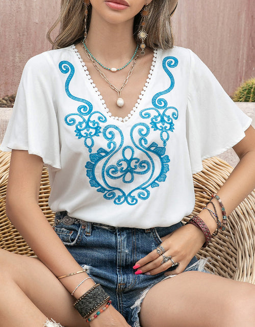 Load image into Gallery viewer, Graphic V-Neck Flutter Sleeve T-Shirt
