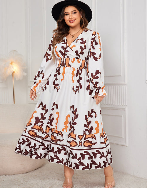 Load image into Gallery viewer, Honey Plus Size Printed Surplice Flounce Sleeve Dress
