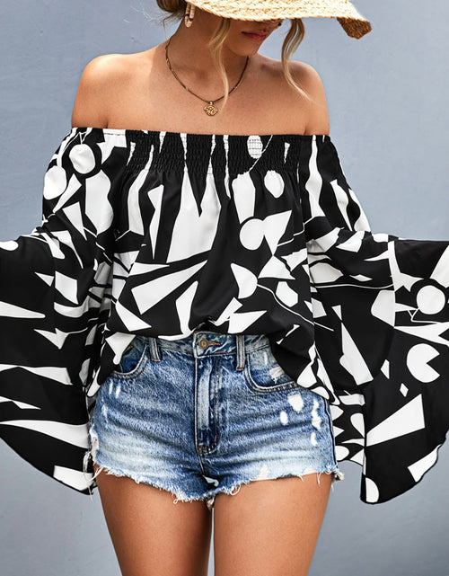 Load image into Gallery viewer, Printed Off-Shoulder Bell Sleeve Blouse
