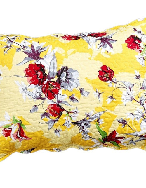 Load image into Gallery viewer, DaDa Bedding Sunshine Yellow Hummingbirds Floral Scalloped Pillow Sham 1-Piece (JHW-925) by DaDa Bedding Collection
