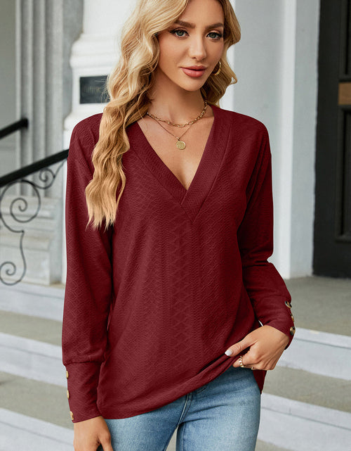 Load image into Gallery viewer, V-Neck Lantern Sleeve T-Shirt
