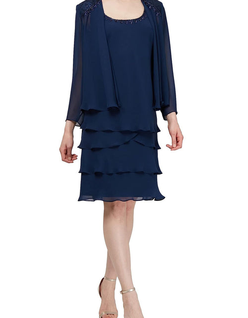 Load image into Gallery viewer, SL Fashion Embellished Scoop Neck Sleeveless Tier Chiffon Dress with Matching Embellished Lace Shoulder Jacket by Curated Brands
