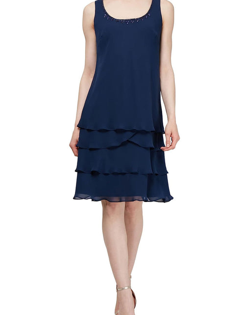 Load image into Gallery viewer, SL Fashion Embellished Scoop Neck Sleeveless Tier Chiffon Dress with Matching Embellished Lace Shoulder Jacket by Curated Brands
