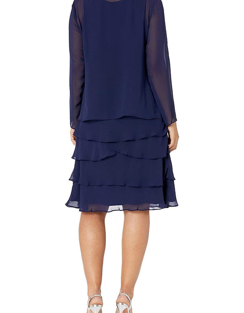 Load image into Gallery viewer, SL Fashion Embellished Scoop Neck Sleeveless Tier Chiffon Dress with Matching Embellished Lace Shoulder Jacket by Curated Brands
