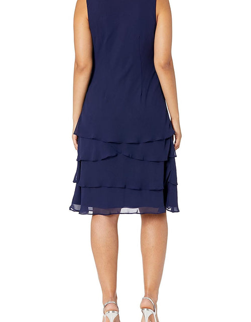Load image into Gallery viewer, SL Fashion Embellished Scoop Neck Sleeveless Tier Chiffon Dress with Matching Embellished Lace Shoulder Jacket by Curated Brands
