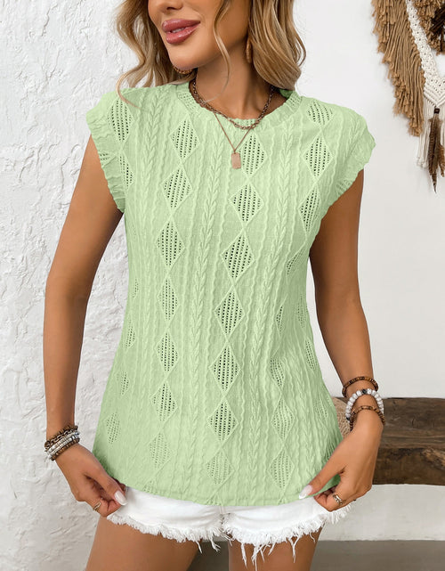 Load image into Gallery viewer, Eyelet Round Neck Cap Sleeve Top

