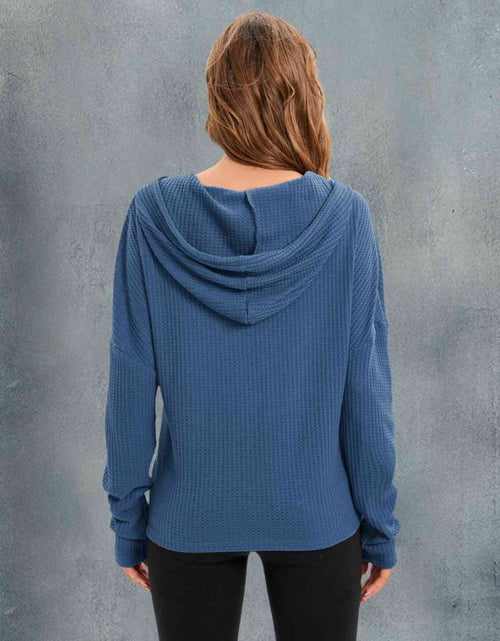 Load image into Gallery viewer, Waffle-Knit Drawstring Drop Shoulder Hoodie
