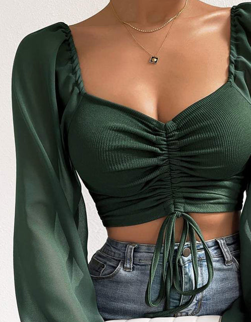 Load image into Gallery viewer, Drawstring Sweetheart Neck Cropped Top
