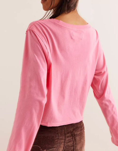 Load image into Gallery viewer, Round Neck Long Sleeve Cropped T-Shirt
