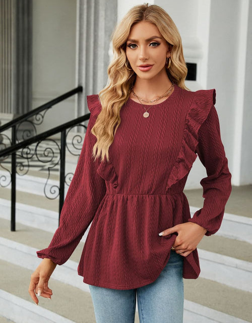 Load image into Gallery viewer, Round Neck Ruffled Peplum Blouse
