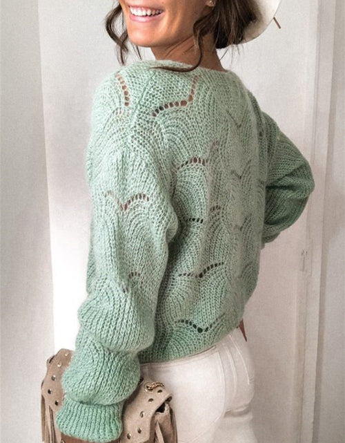 Load image into Gallery viewer, Openwork Button Up Long Sleeve Cardigan
