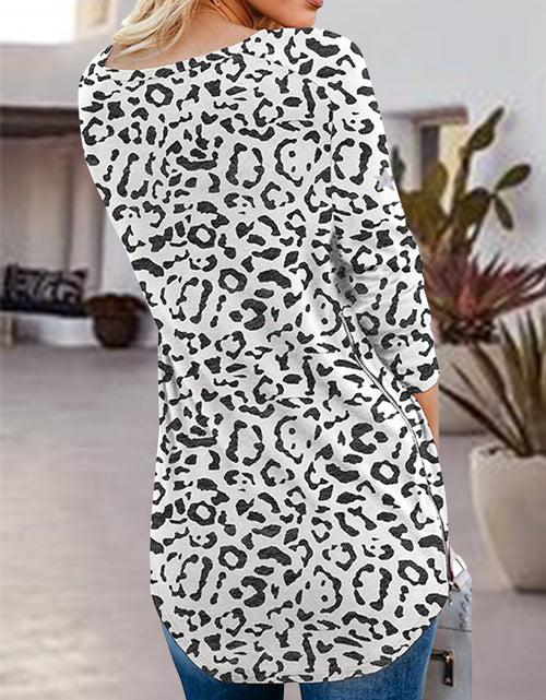 Load image into Gallery viewer, Full Size Side Zip Printed V-Neck Long Sleeve T-Shirt
