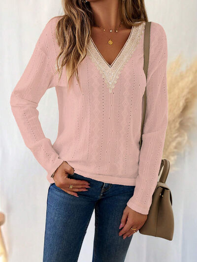 Load image into Gallery viewer, Eyelet V-Neck Dropped Shoulder T-Shirt
