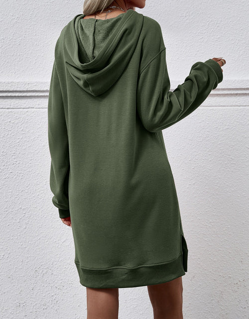 Load image into Gallery viewer, Slit Long Sleeve Hooded Dress with Pocket
