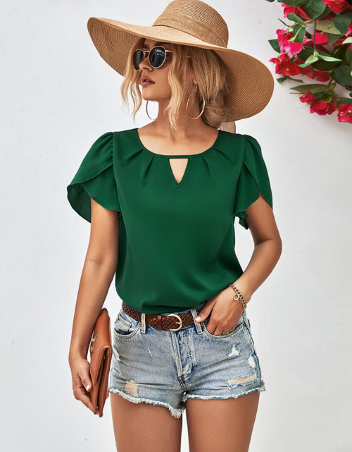 Load image into Gallery viewer, Cutout Round Neck Petal Sleeve Blouse

