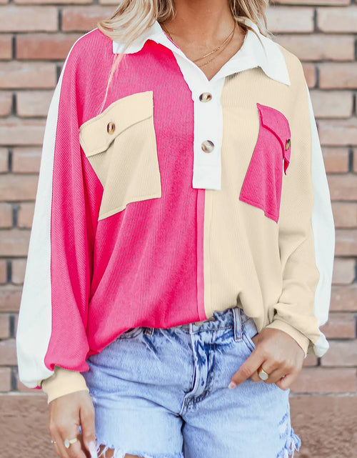 Load image into Gallery viewer, Pocketed Contrast Long Sleeve Sweatshirt
