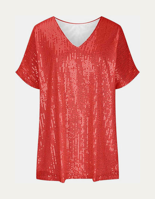 Load image into Gallery viewer, Full Size Sequin V-Neck Short Sleeve Top

