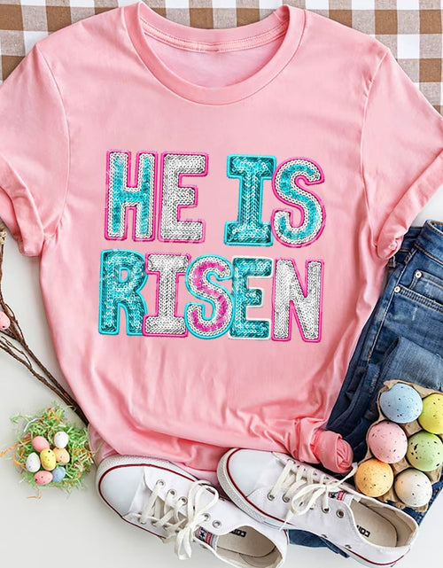 Load image into Gallery viewer, HE IS RISEN Sequin Round Neck T-Shirt
