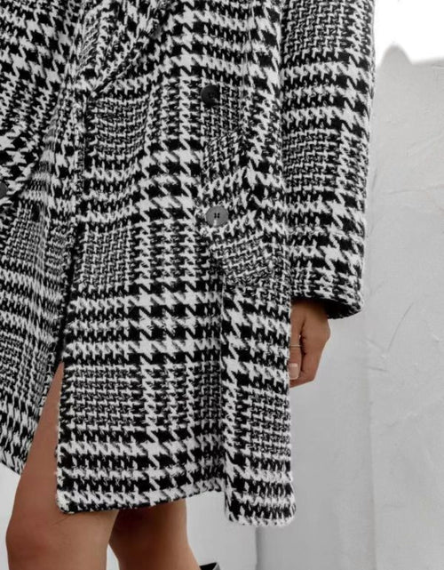Load image into Gallery viewer, Houndstooth Collared Neck Long Sleeve Coat with Pockets
