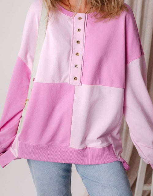 Load image into Gallery viewer, Color Block Half Button Long Sleeve Sweatshirt
