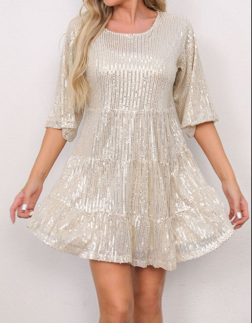 Load image into Gallery viewer, Sequin Round Neck Half Sleeve Mini Dress
