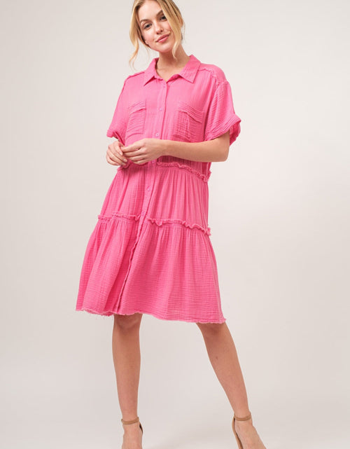 Load image into Gallery viewer, And The Why Full Size Raw Edge Washed Tiered Shirt Dress
