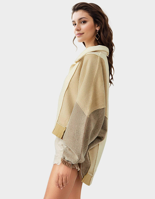 Load image into Gallery viewer, High-Low Exposed Seam Contrast Long Sleeve Sweatshirt

