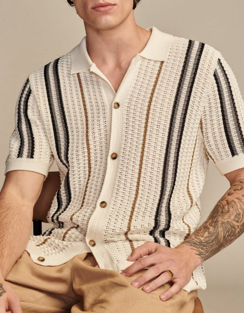 Load image into Gallery viewer, Men's Plus Size Striped Collared Neck Short Sleeve Shirt
