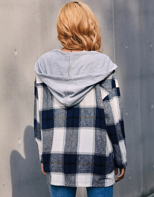 Load image into Gallery viewer, Ivy Lane Plaid Dropped Shoulder Hooded Jacket
