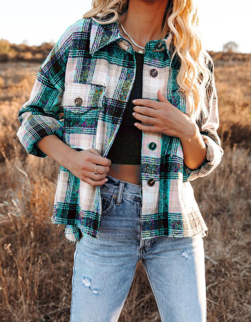Load image into Gallery viewer, Pocketed Plaid Button Down Long Sleeve Shacket

