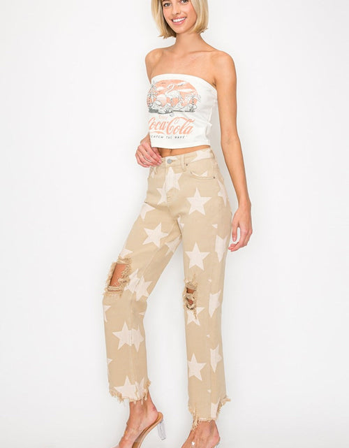 Load image into Gallery viewer, RISEN Full Size High Rise Star Printed Frayed Hem Jeans

